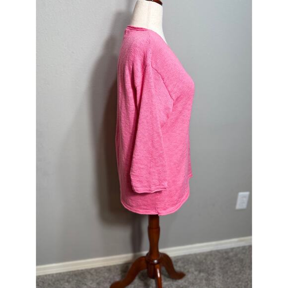 Lu Lu B pullover sweater pink v neck loose fit button detailing 100% cotton Sz M - Picture 4 of 7
